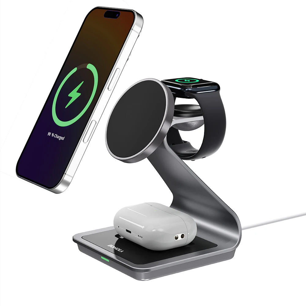 Bonola 3-in-1 Magnetic Charging Station for iPhone, Apple Watch & AirPods