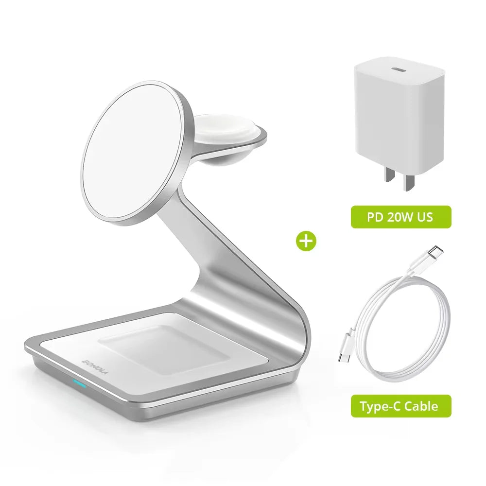 Bonola 3-in-1 Magnetic Charging Station for iPhone, Apple Watch & AirPods