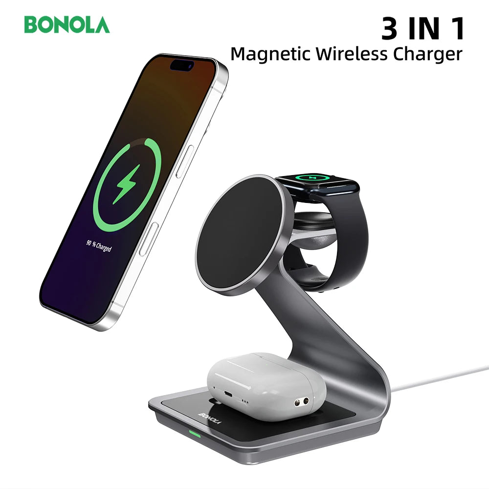Bonola 3-in-1 Magnetic Charging Station for iPhone, Apple Watch & AirPods